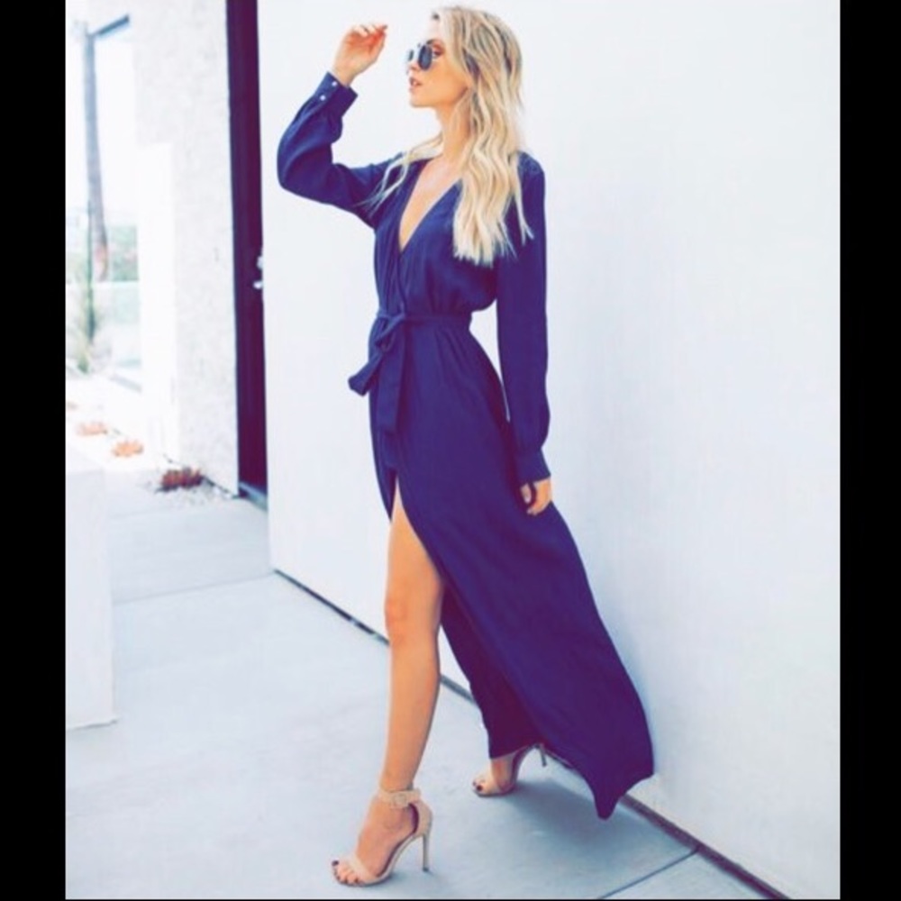 Vici Long Sleeve Solid Bardot Wrap Maxi Dress